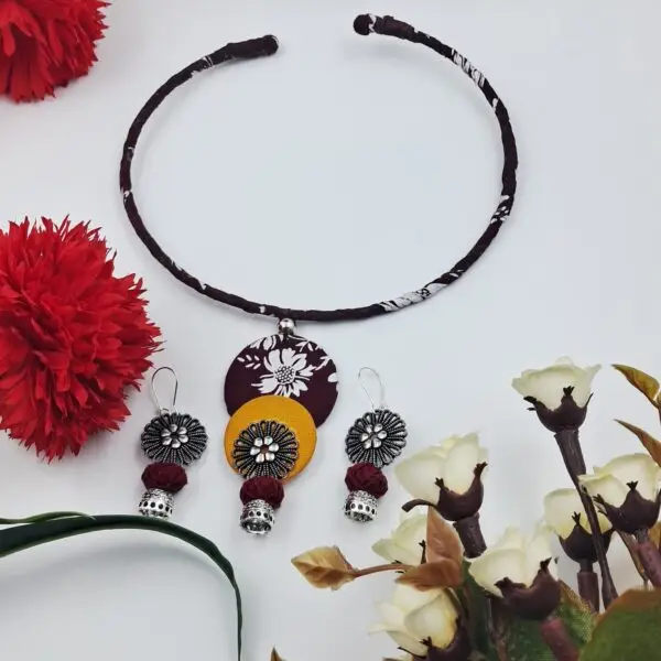 Handmade Colorful Fabric Hasli Necklace Set with Earrings - JSFA0019 - Image 6