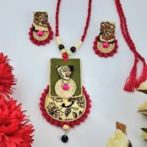 Handmade Pink Thread Necklace Set with Earrings - JSFA0020