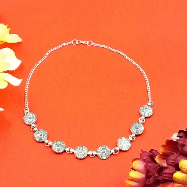 Oxidized Silver Plated Necklace with Round Floral Motifs - NEOX0010 - Image 2