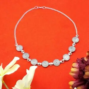 Oxidized Silver Plated Necklace with Round Floral Motifs - NEOX0010