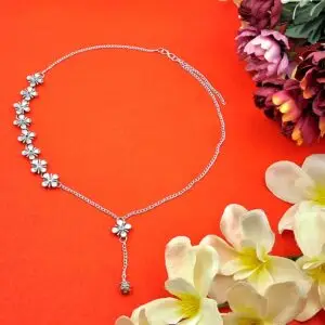 Oxidized Silver Floral Chain Necklace - NEOX0011