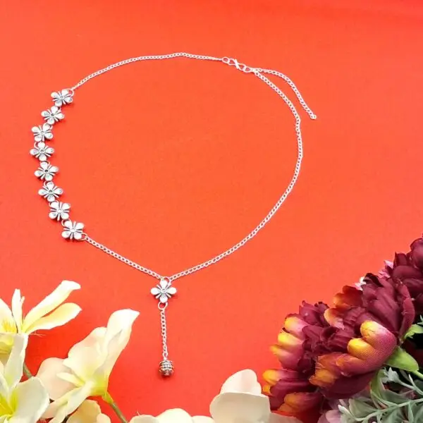 Oxidized Silver Floral Chain Necklace - NEOX0011 - Image 2