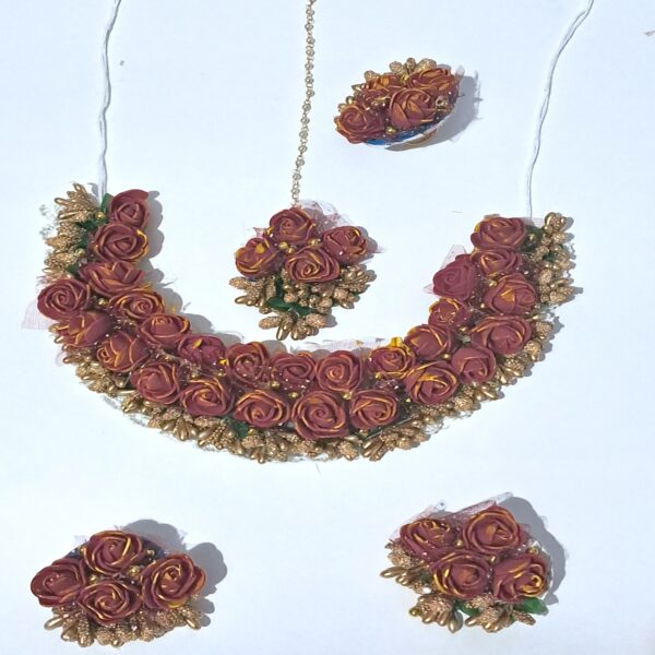 Handmade Maroon & Gold Floral Jewelry Set – Elegant Bridal & Festive Accessory - JSFL0003