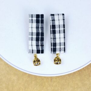 Black & White Checkered Fabric Earrings with Golden Dull - EAFA0022