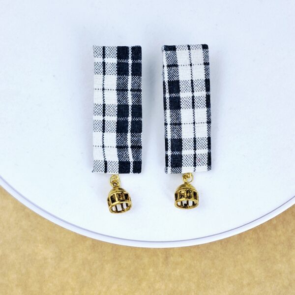 Black & White Checkered Fabric Earrings with Golden Dull - EAFA0022