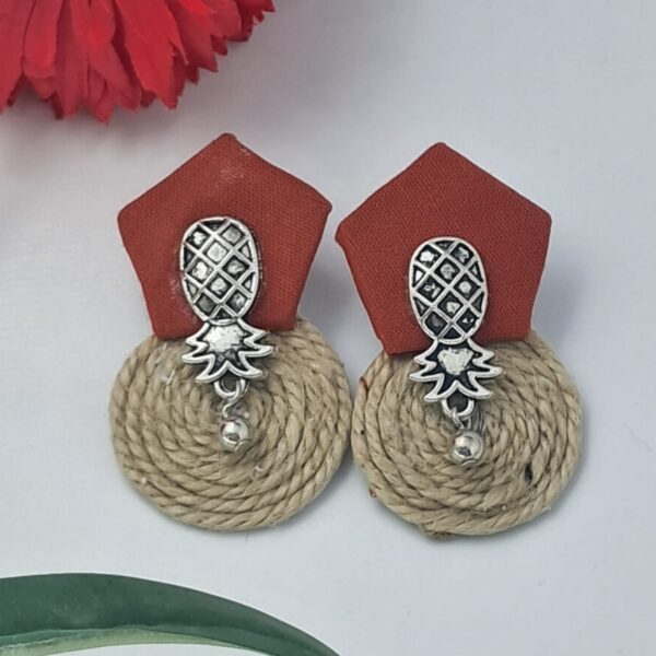 Reddish brown Fabric & Jute Pineapple Earrings EAFA0023