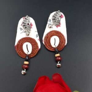 Handcrafted Fabric & Jute Cowrie Shell Earrings – Boho Fusion Collection EAFA0043