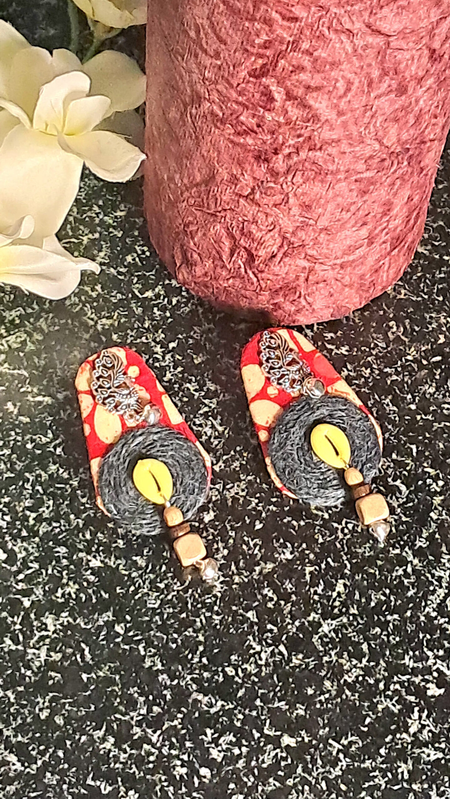 Handcrafted Fabric & Jute Cowrie Shell Earrings – Boho Fusion Collection EAFA0043 - Image 2