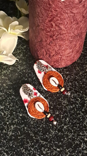 Handcrafted Fabric & Jute Cowrie Shell Earrings – Boho Fusion Collection EAFA0043