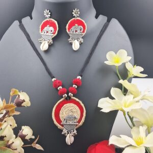 Handcrafted Red & Jute Elephant Design Necklace Set – JSFA0023