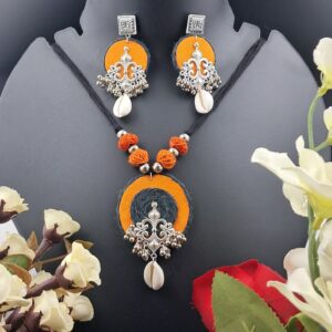 Handcrafted Orange & Black Tribal Necklace Set – JSFA0024