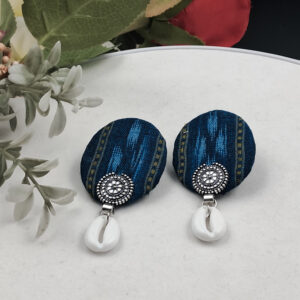 Handcrafted Sambalpuri Fabric Cowrie Drop Earrings – Ethnic Fusion Collection – EAFA0045