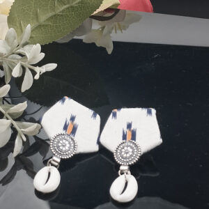 Handcrafted Sambalpuri Fabric Earrings with Oxidized Stud & Shell Drop – EAFA0046
