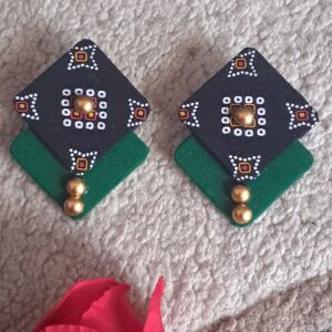 Handcrafted Black & Green Fabric Stud Earrings – Ethnic Minimal Collection – EAFA0047