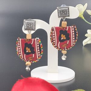 Handcrafted Red Fabric Dangler Earrings with Silver Ethnic Stud – EAFA0052