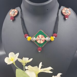 Handmade Fabric Necklace Set with Matching Earrings – JSFA0030