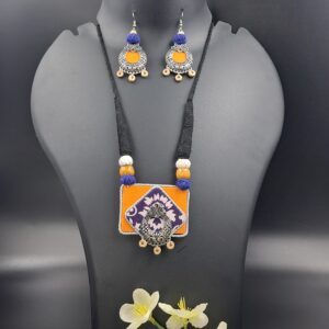 Handcrafted Fabric Pendant Necklace Set with Matching Earrings – Ethnic Boho Collection – JSFA0033