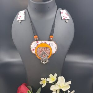 Handcrafted Floral Fabric Statement Pendant Necklace Set with Earrings – JSFA0039