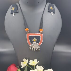 Handcrafted Fabric Statement Necklace Set with Oxidized Charm – JSFA0042
