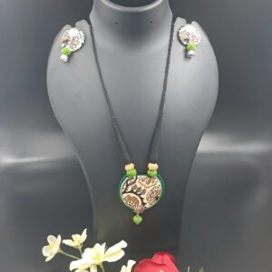 Handcrafted Fabric Pendant Necklace Set with Matching Earrings – JSFA0044