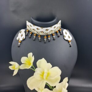 Handcrafted Fabric Choker Necklace Set with Beaded Danglers – JSFA0045