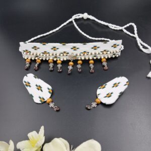 Handcrafted Fabric Choker Necklace Set with Beaded Danglers – JSFA0045