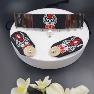 Handcrafted Embroidered Sambalpuri Fabric Choker Necklace Set with Earrings -JSFA0046