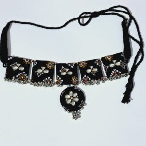Handcrafted Black Fabric Choker Necklace Set with Kundan Stones & Ghungroo Detailing – JSFA0052