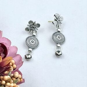 Oxidized Silver Floral Choker Necklace Set with Ghungroo Drops – JSOX0018