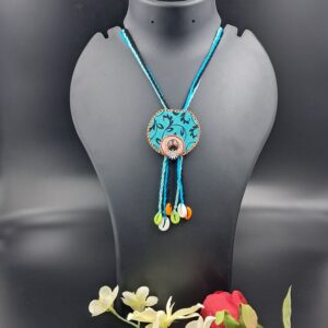 Handcrafted adjustable Fabric Tassel Pendant Necklace – Boho Ethnic Jewellery – NEFA0007