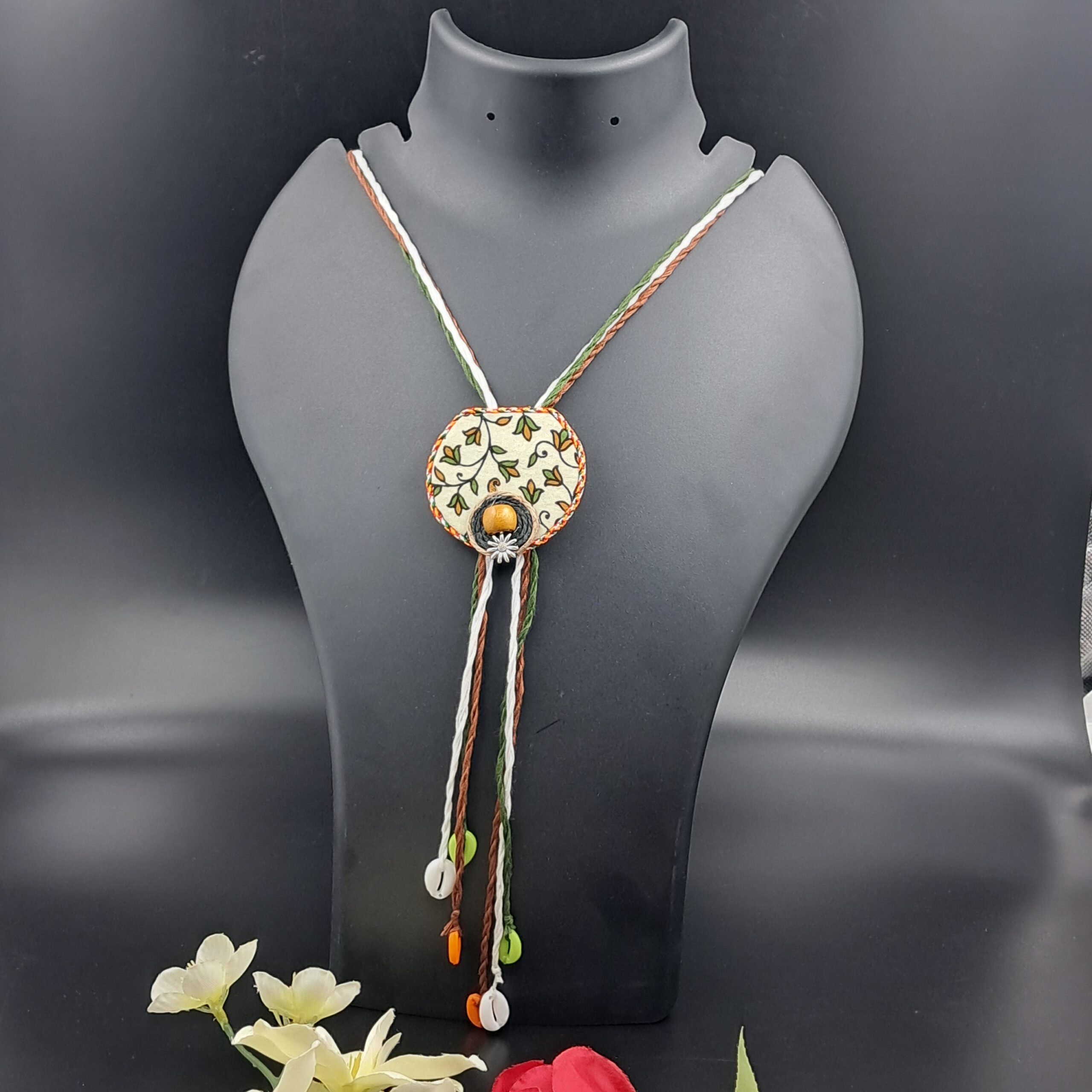 Handcrafted adjustable Fabric Tassel Pendant Necklace – Boho Ethnic Jewellery - NEFA0007 - Image 5