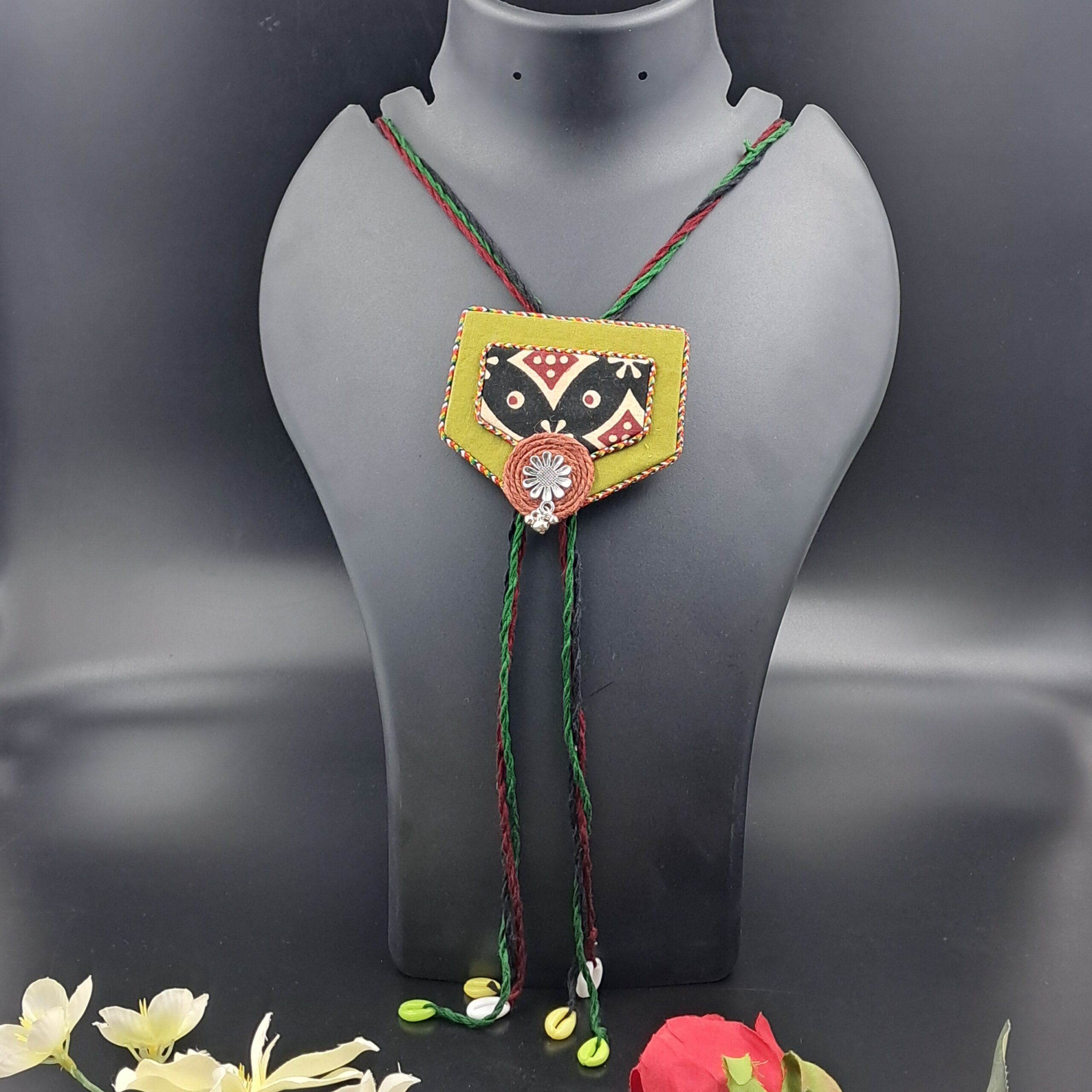 Handcrafted adjustable Fabric Tassel Pendant Necklace – Boho Ethnic Jewellery - NEFA0007 - Image 4