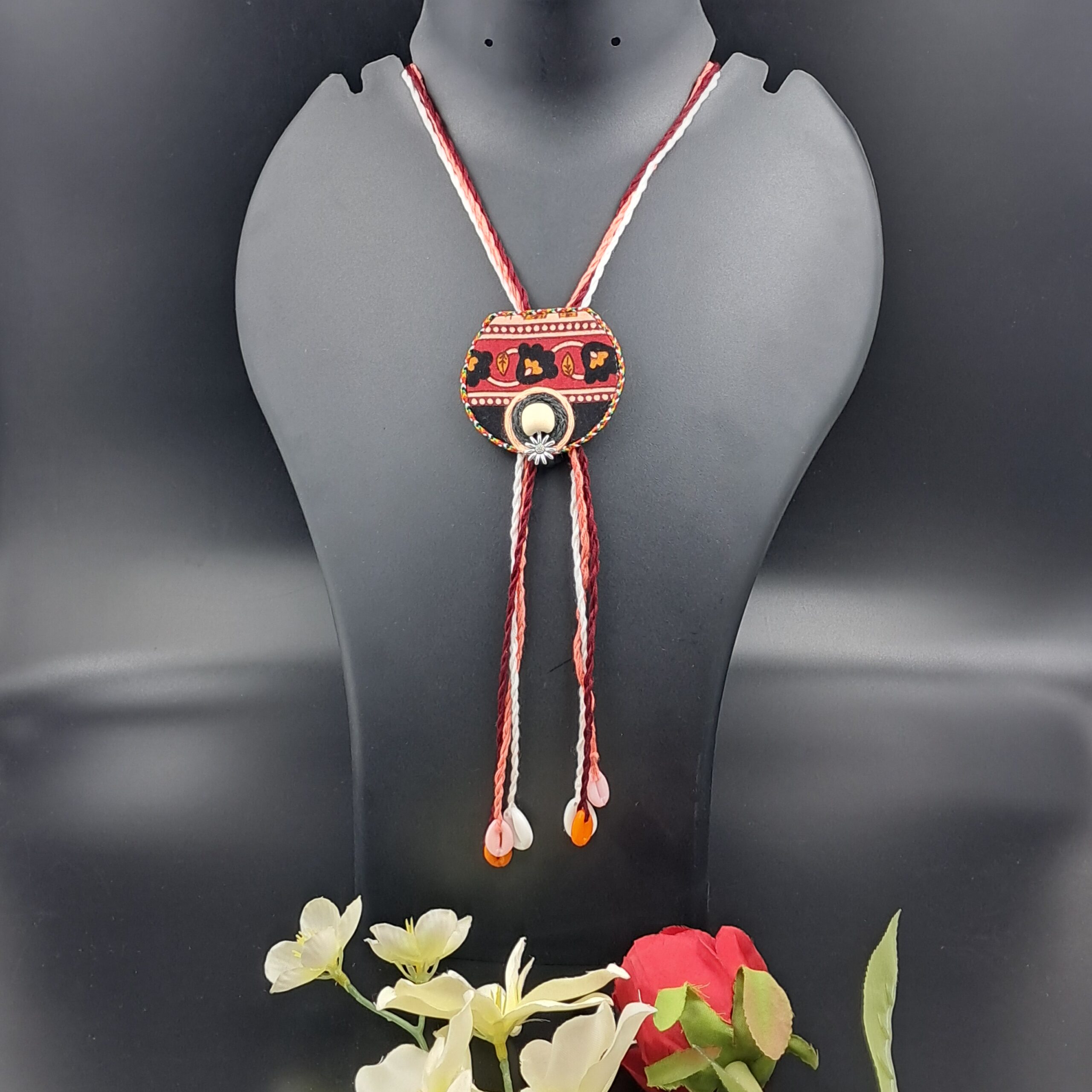 Handcrafted adjustable Fabric Tassel Pendant Necklace – Boho Ethnic Jewellery - NEFA0007 - Image 3