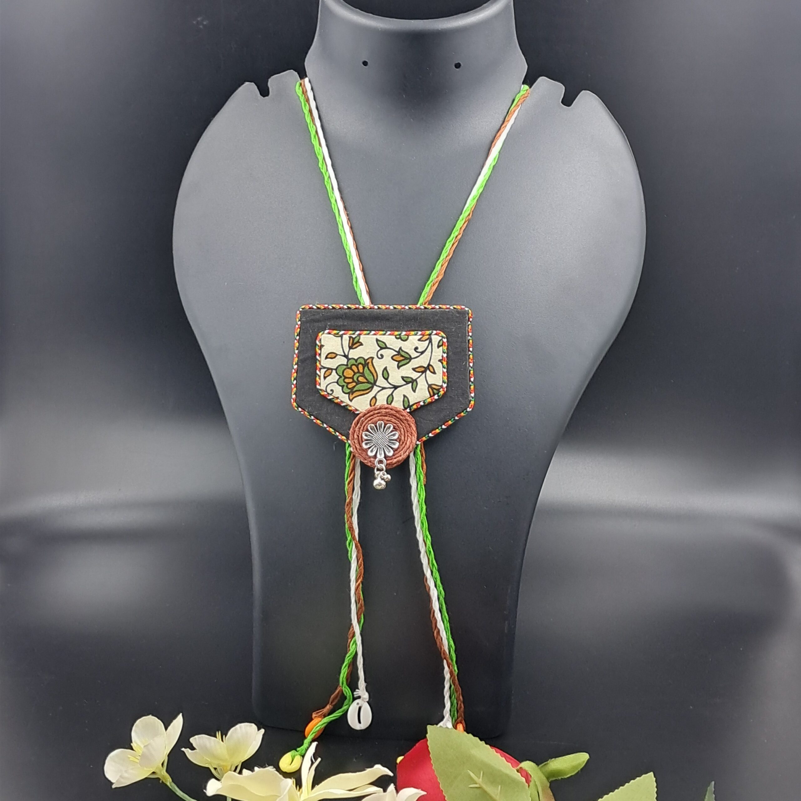 Handcrafted adjustable Fabric Tassel Pendant Necklace – Boho Ethnic Jewellery - NEFA0007 - Image 2