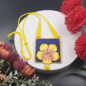 Handcrafted Floral Fabric Pendant Necklace with Yellow Thread Cord – NEFA0009