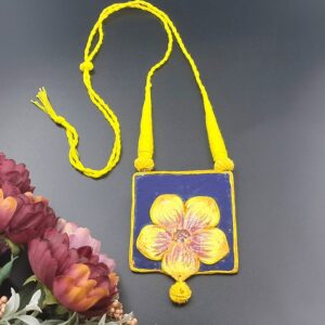 Handcrafted Floral Fabric Pendant Necklace with Yellow Thread Cord – NEFA0009