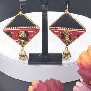 Handcrafted Fabric Jhumka Earrings – Geometric & Floral Print Collection – EAFA0058