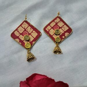 Handcrafted Fabric Jhumka Earrings – Geometric & Floral Print Collection – EAFA0058