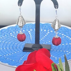 Handcrafted Oxidised Silver Bell Earrings with Fabric Bead Drop – Ethnic Boho Style – EAFA0060