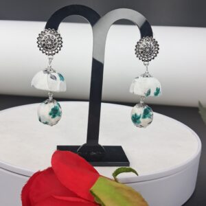 Handcrafted Floral Fabric Jhumka Earrings with Silver Stud – EAFA0061