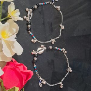 Handcrafted Cowrie Charm Beaded Anklets – Boho Oxidised Payal – ANOX0001