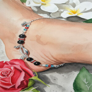 Handcrafted Cowrie Charm Beaded Anklets – Boho Oxidised Payal – ANOX0001
