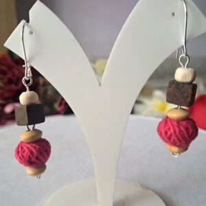 Handcrafted Cotton & Wooden Bead Drop Earrings – EAFA0063