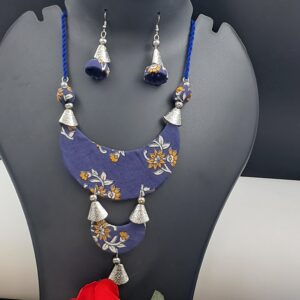 Handcrafted Floral Fabric Statement Necklace Set with Earrings – JSFA0056