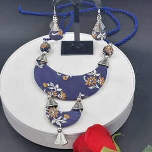 Handcrafted Floral Fabric Statement Necklace Set with Earrings – JSFA0056