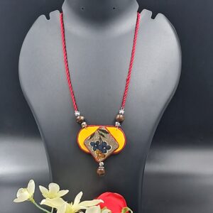 Handmade Fabric Pendant Necklace for Women | Floral Ethnic Statement Necklace | Adjustable Thread Necklace | Artisan Jewellery – NEFA0012