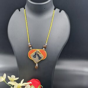 Handmade Fabric Pendant Necklace for Women | Floral Ethnic Statement Necklace | Adjustable Thread Necklace | Artisan Jewellery – NEFA0012