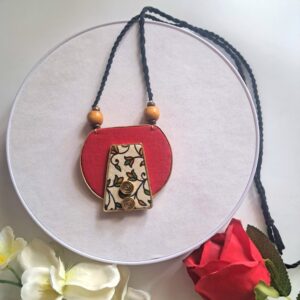 Handmade Fabric Pendant Necklace for Women | Floral Cotton Pendant Necklace | Lightweight Boho Ethnic Jewellery | Adjustable Handmade Necklace – NEFA0013