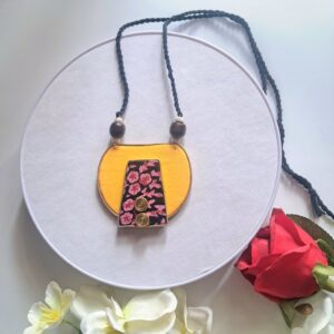 Handmade Fabric Pendant Necklace for Women | Floral Cotton Pendant Necklace | Lightweight Boho Ethnic Jewellery | Adjustable Handmade Necklace – NEFA0013