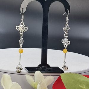 Handcrafted Oxidized Floral Drop Earrings with Yellow Bead Accents – RUG0002